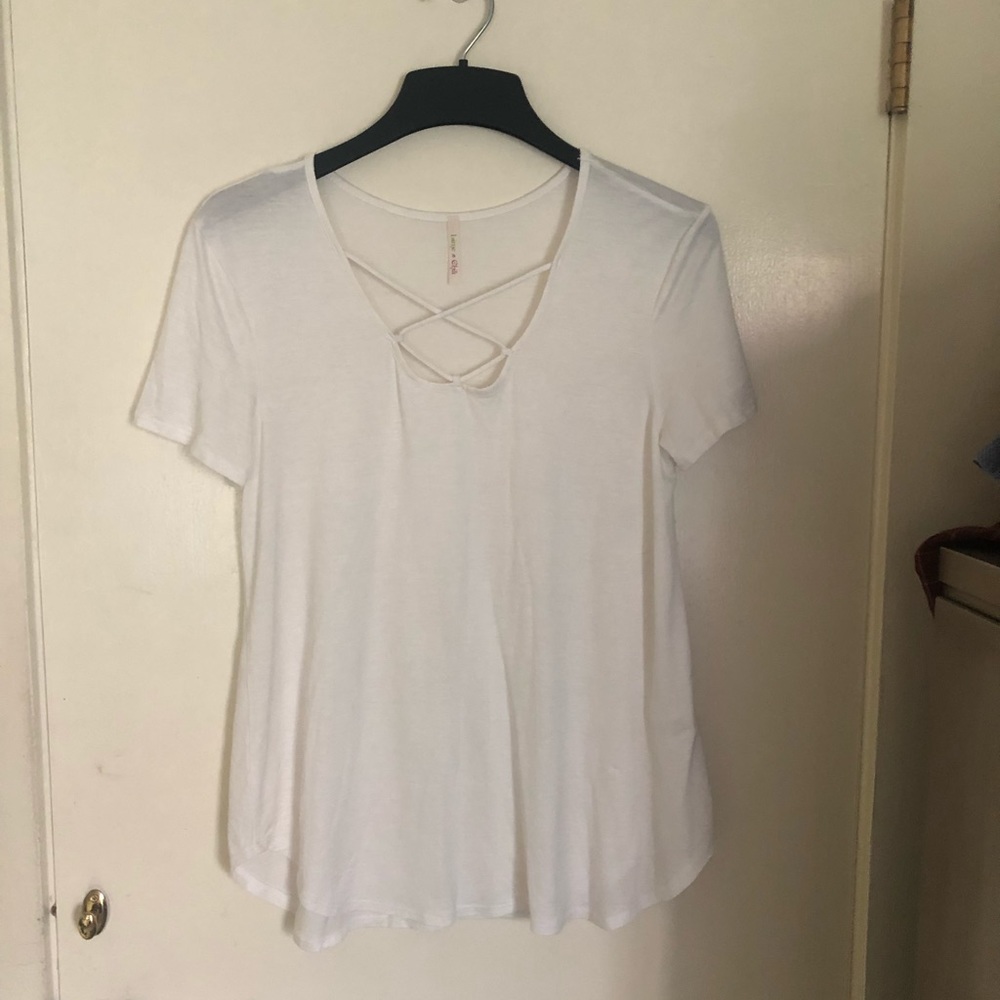 Super cute white cross cross top large new